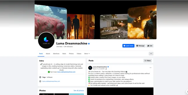 Fake AI Video Platform Page on Facebook